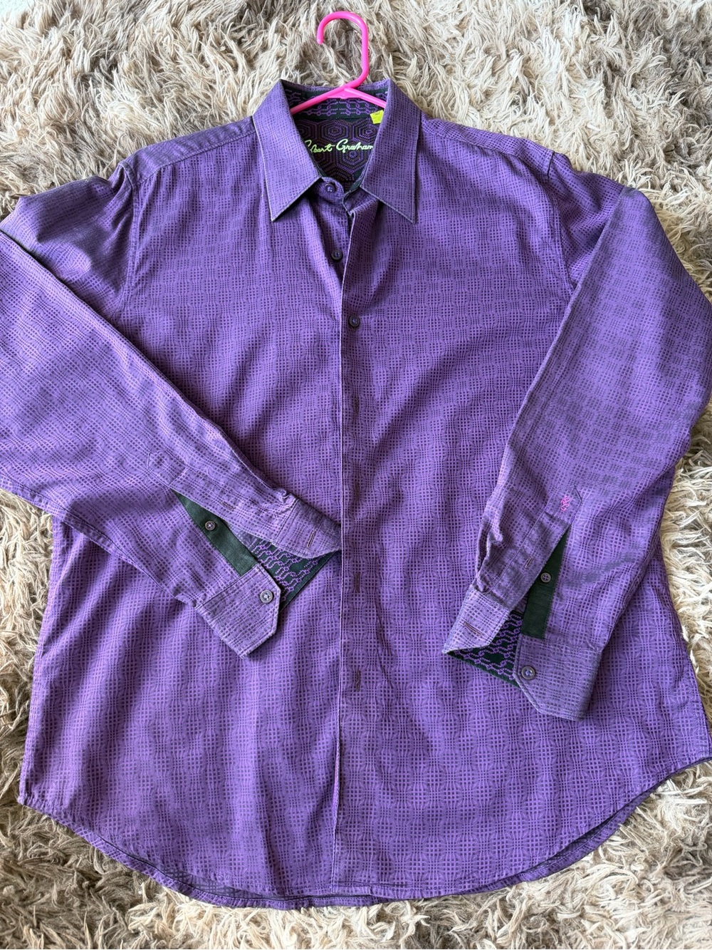 Robert Graham Purple Subtle-Pattern Long Sleeve Dress Shirt